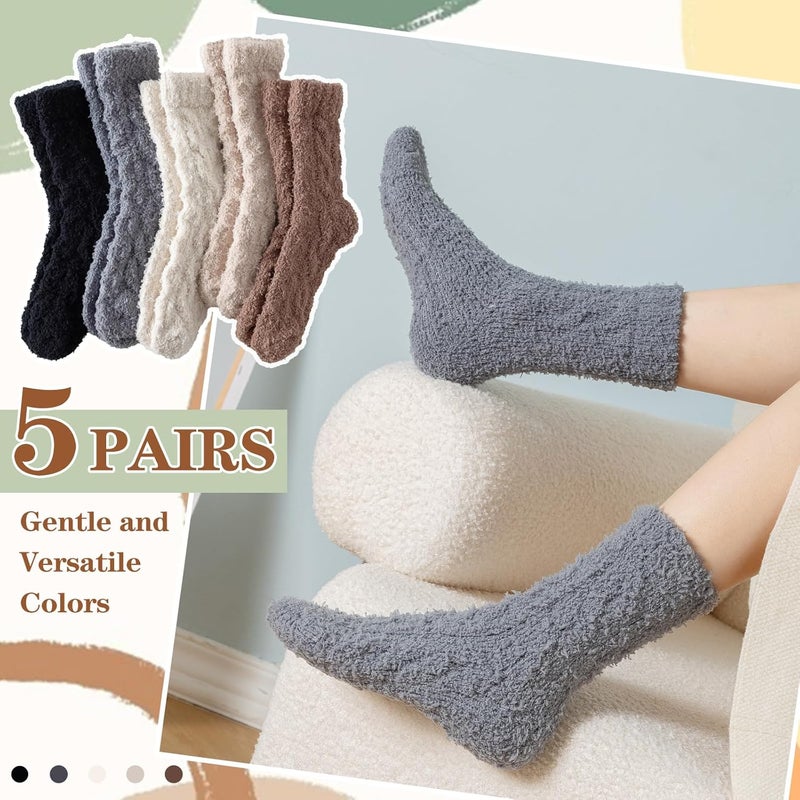 Premillow Fuzzy Socks for Women, Womens Winter Fluffy Socks 5 Pairs Ultra Soft Warm Fabric Sleeping Slipper Sock for Women - Image 5